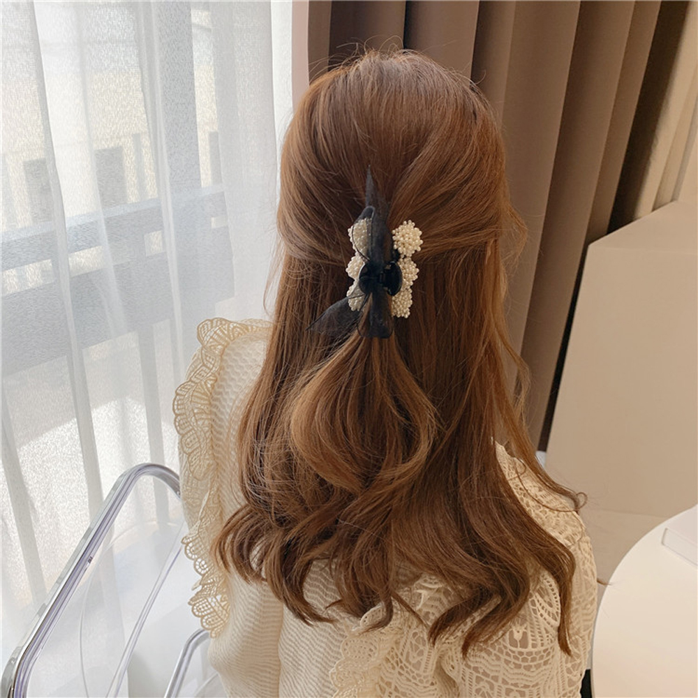 (Hàng Mới Về) Kẹp Tóc Nhựa Hình Nơ Đính Ngọc Trai Phong Cách Vintage Thời Trang Cho Nữ