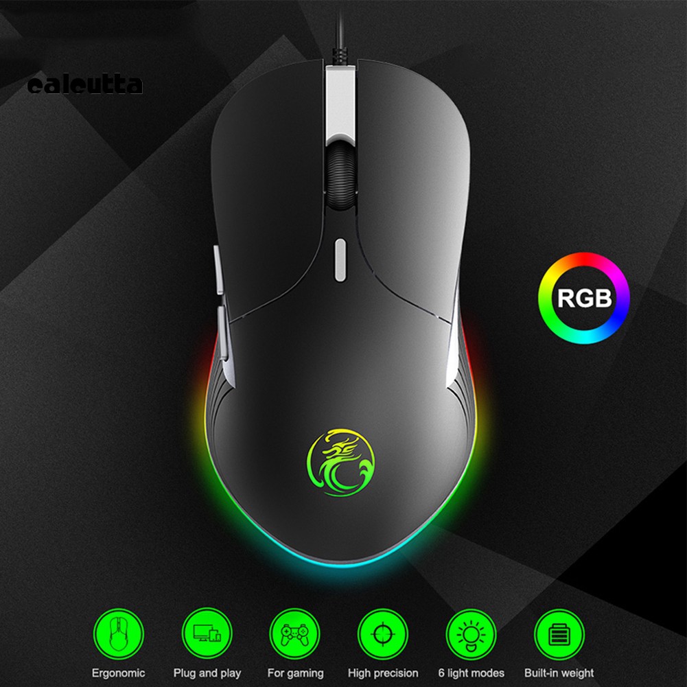 ✡YYJ✡iMICE X6 Ergonomic 6 Buttons RGB Breathing Light Wired Gaming Mouse for Laptop