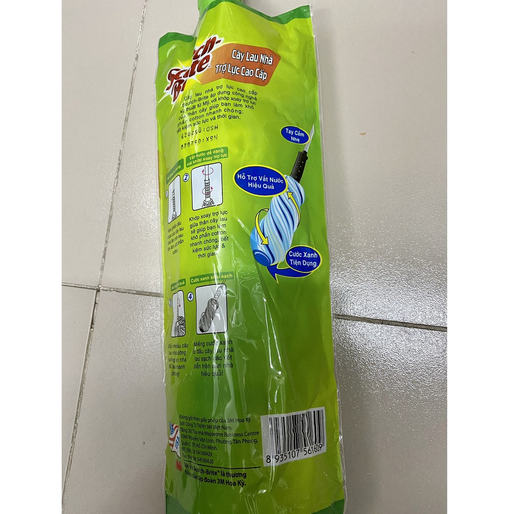 Cây Lau Nhà Trợ Lực Cao Cấp 3M Xa004498169 Scotch-Brite – Tay cầm nhẹ, Hỗ trợ vắt nước hiệu quả, Cước xanh tiện dụng