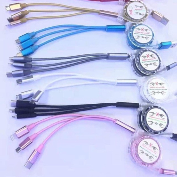 Dây xạc 3 đầu có dây rút