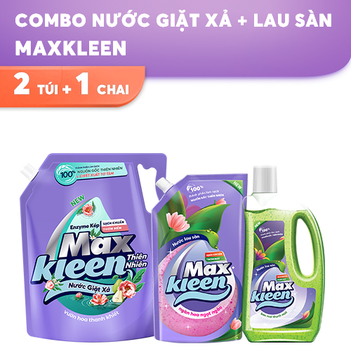 Combo MaxKleen: Túi Nước Giặt Huyền Diệu 3.8Kg + 1 Chai Lau Sàn 1Kg + 1 Túi Lau Sàn 1Kg + 1 Chai Lau Bề Mặt Đa Năng