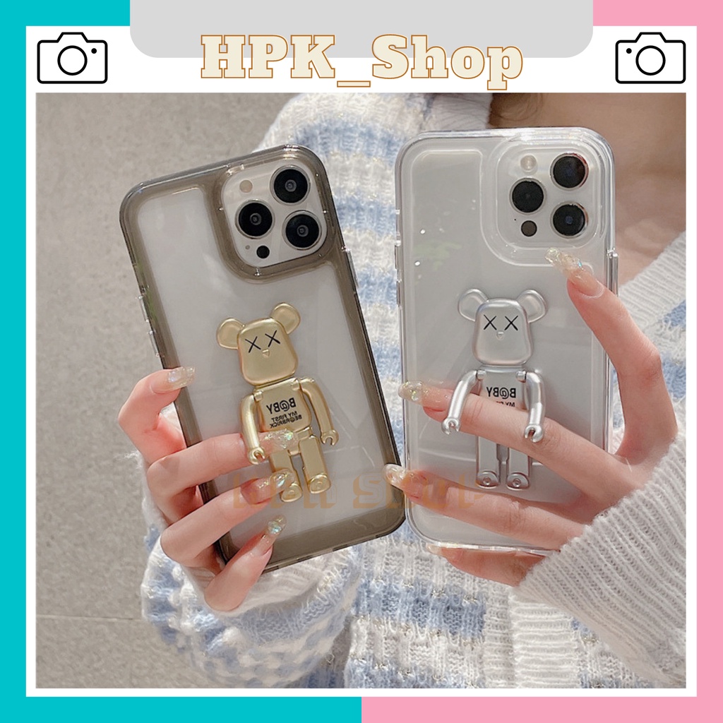 Ốp lưng iPhone gấu B@BY cạnh vuông giá đỡ 6s/6splus/7/7plus/8/8plus/x/xr/xs/11/12/13/pro/max/plus/promax