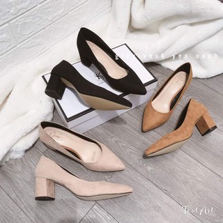 Giày Cao Gót Da Lộn Gót Trụ