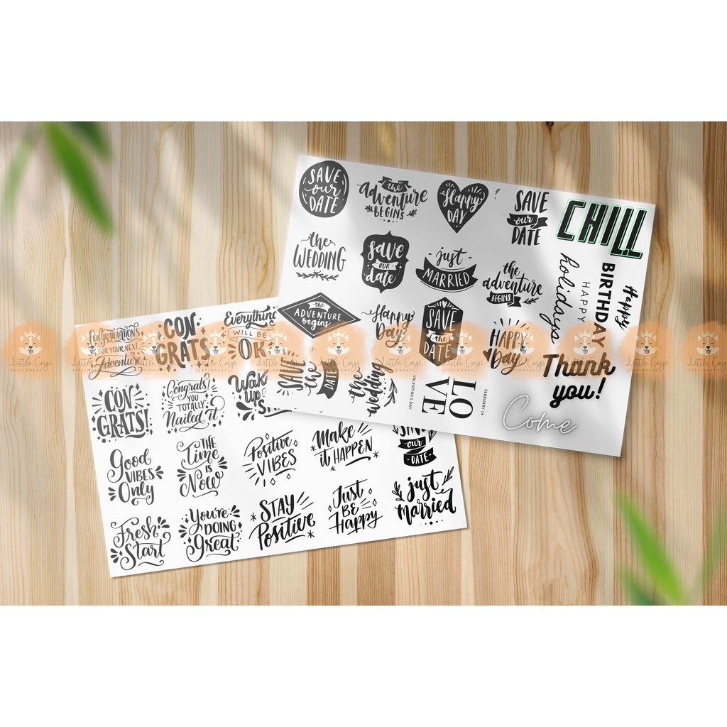 Set 20 hình dán sticker chữ viết tay calligraphy handwriting dễ thương trang trí sổ tay, toploader, máy tính