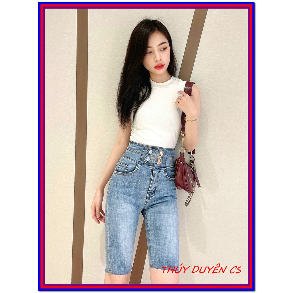 Quần jean nữ LỬNG HAI KHUY KIỂU siêu đẹp màu xanh siêu đẹp VD- 1