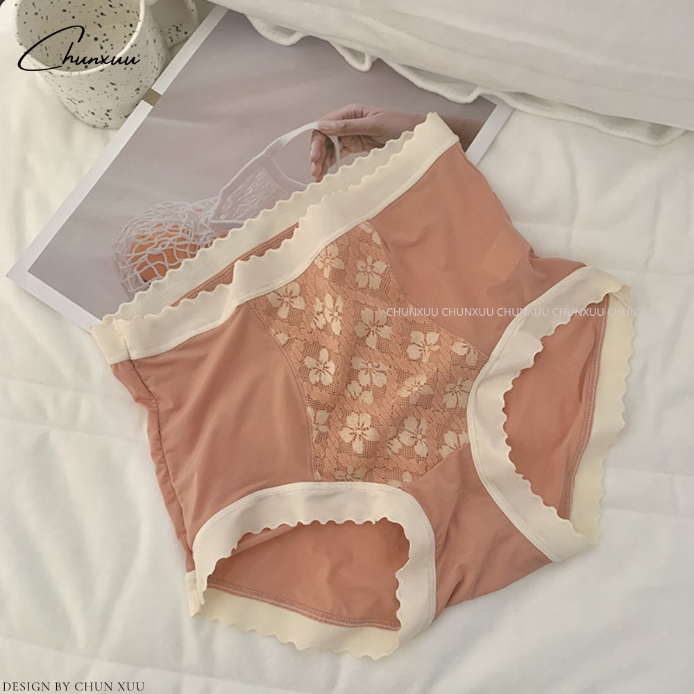 Quần lót nữ cạp cao gen bụng nâng mông vải cotton lạnh phối ren thêu hoa ngọt ngào ChunXuu - GB12