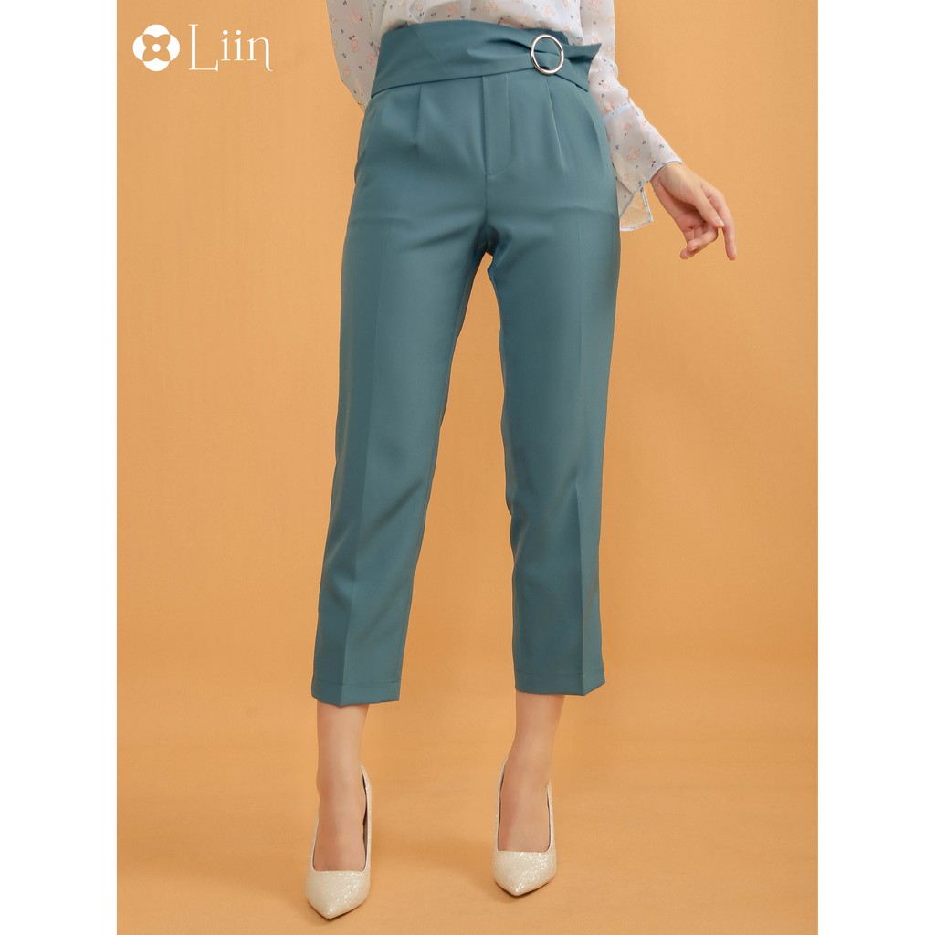 Quần nữ công sở màu xanh Liin clothing thiết kế lệch đai thắt nơ, dáng suông basic Q3340 | BigBuy360 - bigbuy360.vn