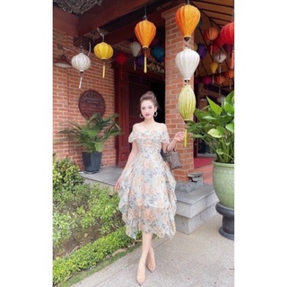 ĐẦM HOA DÁNG DÀI_VÁY TƠ MAXI HOA TRỄ VAI BÈO