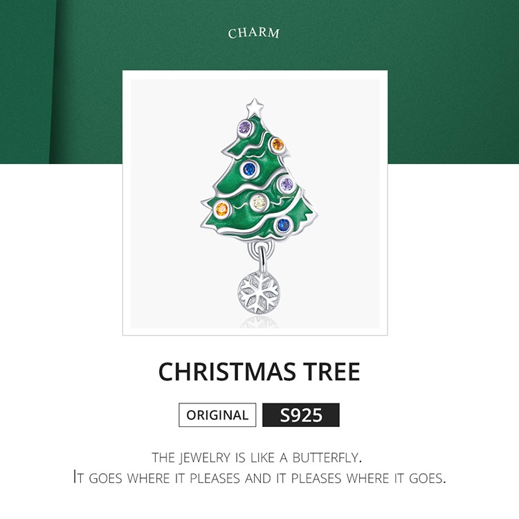 Hạt Xỏ Trang Sức / Vòng Tay Bamoer BSC374 DIY Bằng Bạc 925 Cho Nữ Kiểu Dáng Cây Thông Giáng Sinh