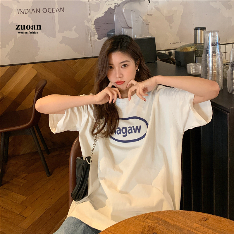 SUXI Áo thun tay ngắn dáng rộng in họa tiết chữ cái thời trang dành cho nữ