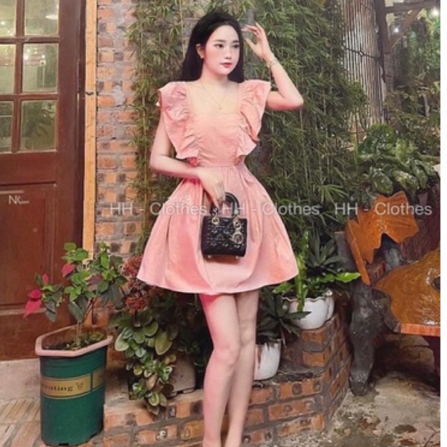 Váy cánh tiên buộc nơ sau chiết eo chất thô trượt