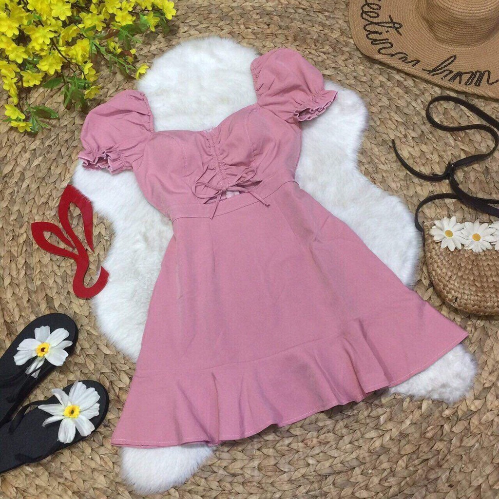 Đầm Dạo Phố Tay Phồng Phong Cách Ulzzang Hàn Quốc