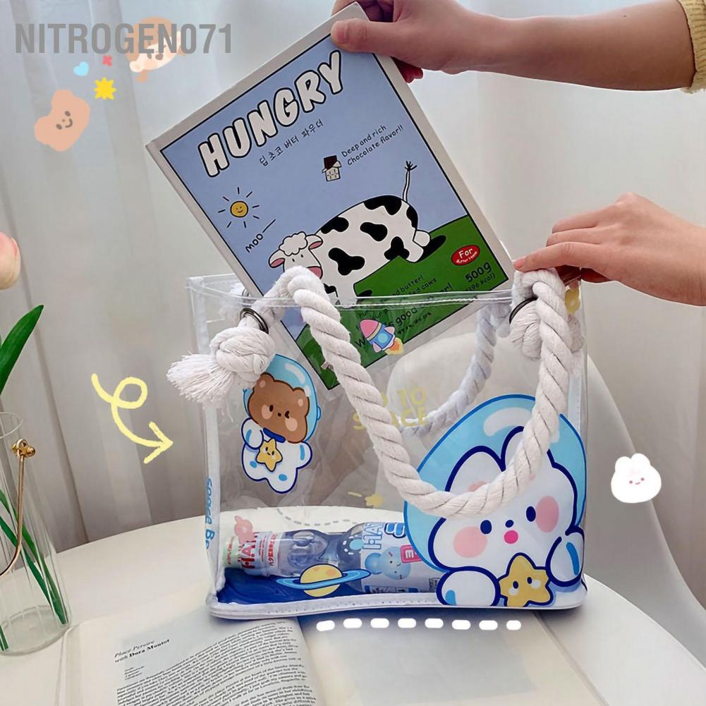 Nitrogen071 Nitrogen071 Túi Tote trong suốt Không thấm nước Phong cách hoạt hình dễ thương xách lưu trữ PCV dung tích lớn cho công việc
