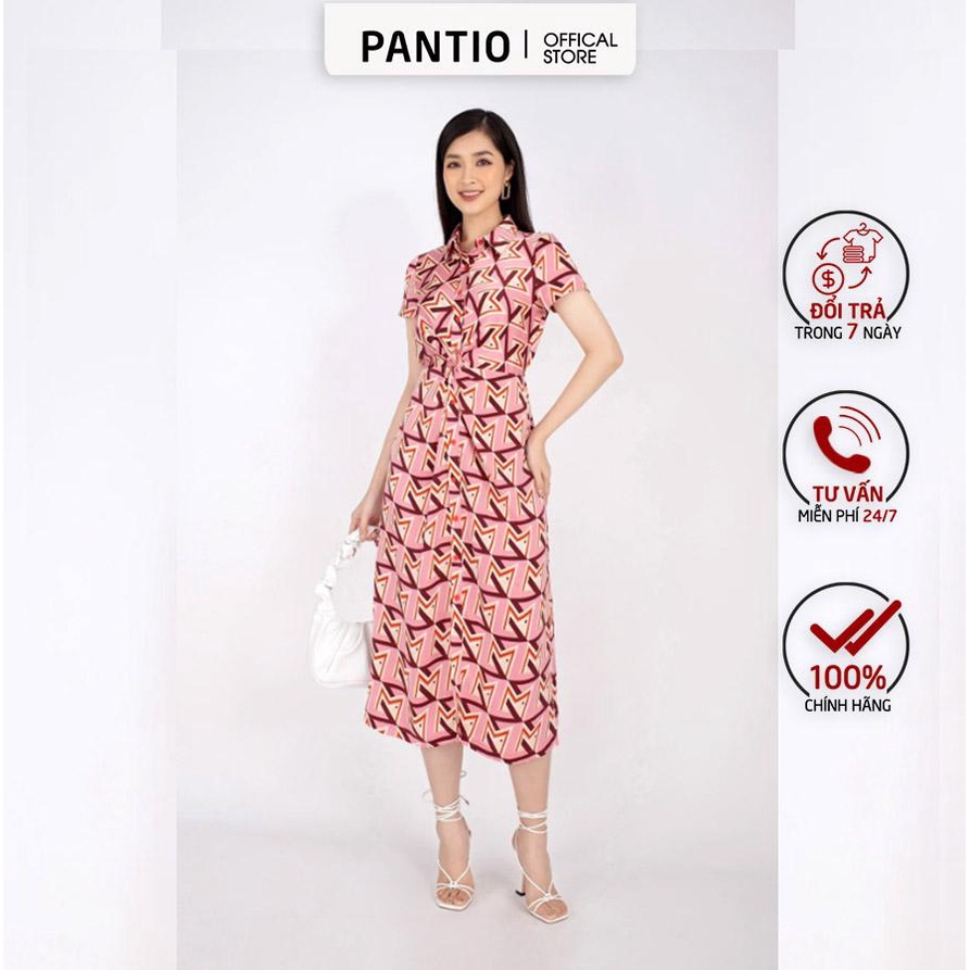 FDP32770 - Đầm dạo phố chất liệu vải lụa dáng suông ly xoắn ở eo cách điệu - PANTIO