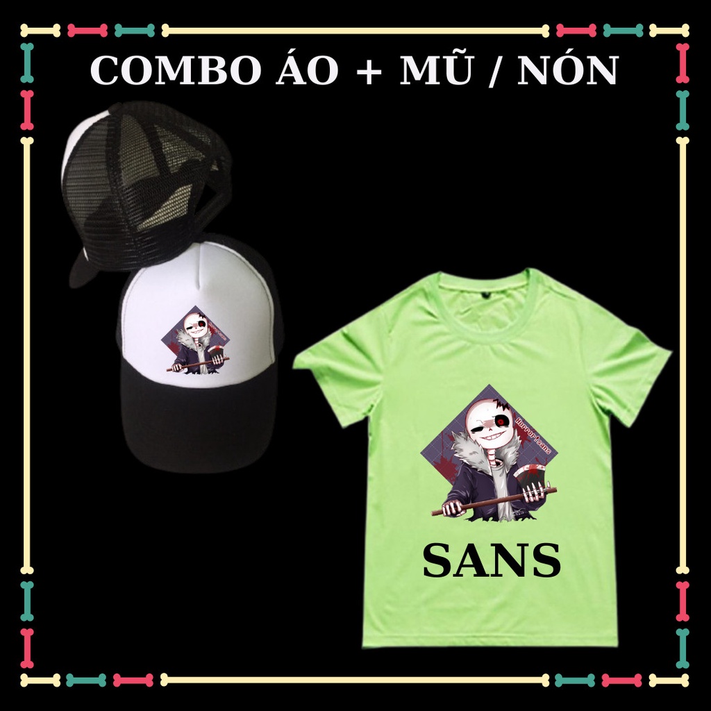 COMBO ÁO + NÓN IN HÌNH SANS- BIỆT ĐỘI GANGSTER CHO BÉ TRAI, BÉ GÁI