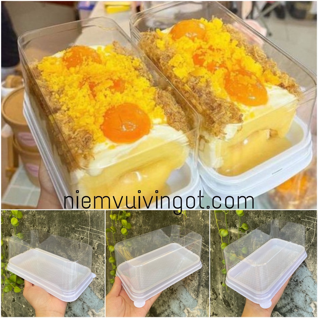 Hộp Nhựa Chữ Nhật Đế Trắng Nắp Trong Đựng Bánh Bông Lan Tan Chảy - XY185-305