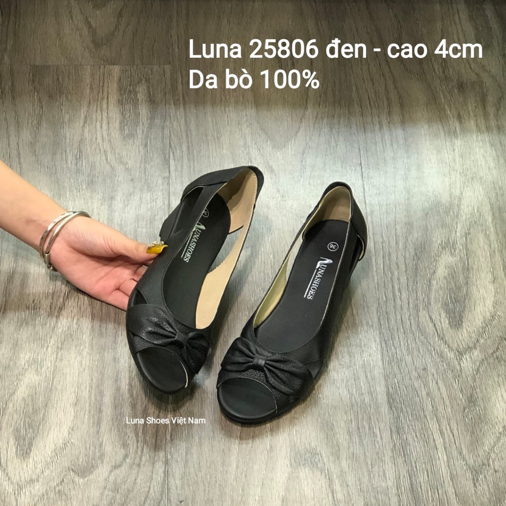 Giày đế xuồng nữ 4p da bò mềm êm chân Lunashoes (25806) mũi nhọn da bò 100% cao cấp dễ đi kiểu Hàn quốc nhiều màu