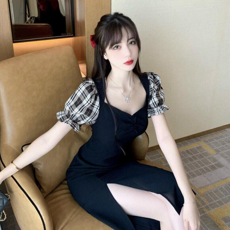 Đầm Cổ Vuông Dáng Dài Thiết Kế Xẻ Tà Phong Cách Retro Pháp 2021 | BigBuy360 - bigbuy360.vn