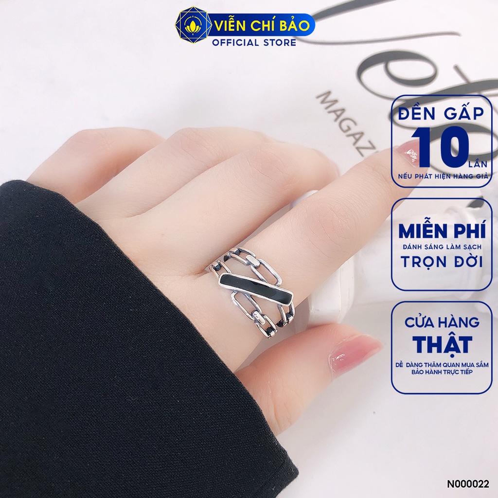 Nhẫn bạc nữ đá đen chất liệu bạc Thái S925 thời trang phụ kiện trang sức nữ thương hiệu Viễn Chí Bảo N000022