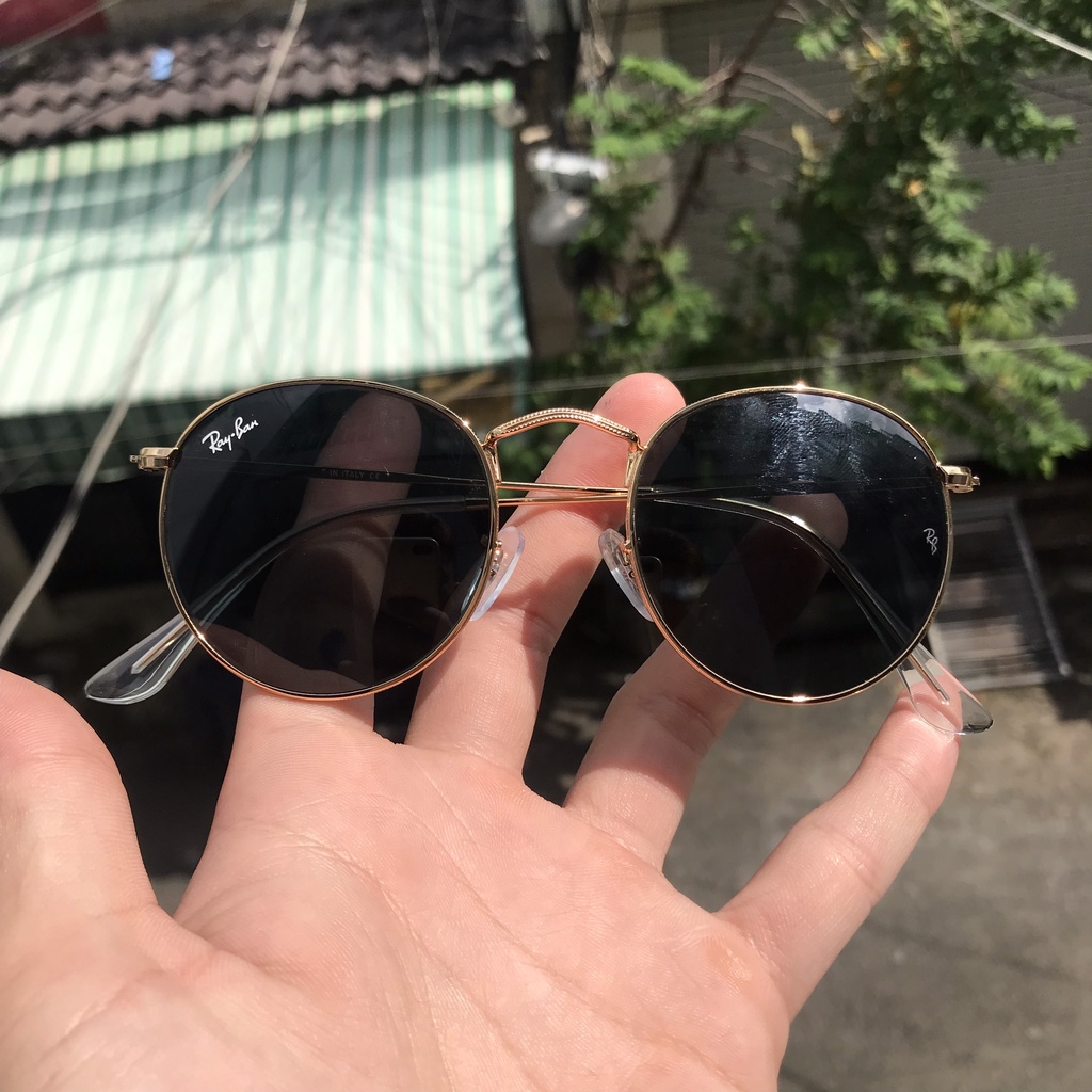Kính Mát Rayban Oval Tròng Thuỷ Tinh, Gọng Titan Phong Cách Cổ Điển, Vintage