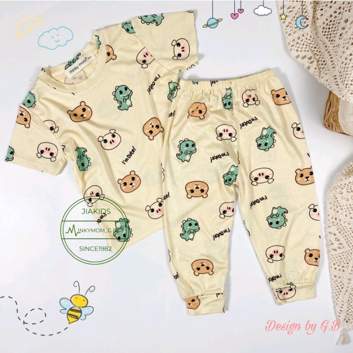 Bộ tay ngắn quần dài Minky Mom in gấu size 100-120 cho bé từ 2-3 tuổi