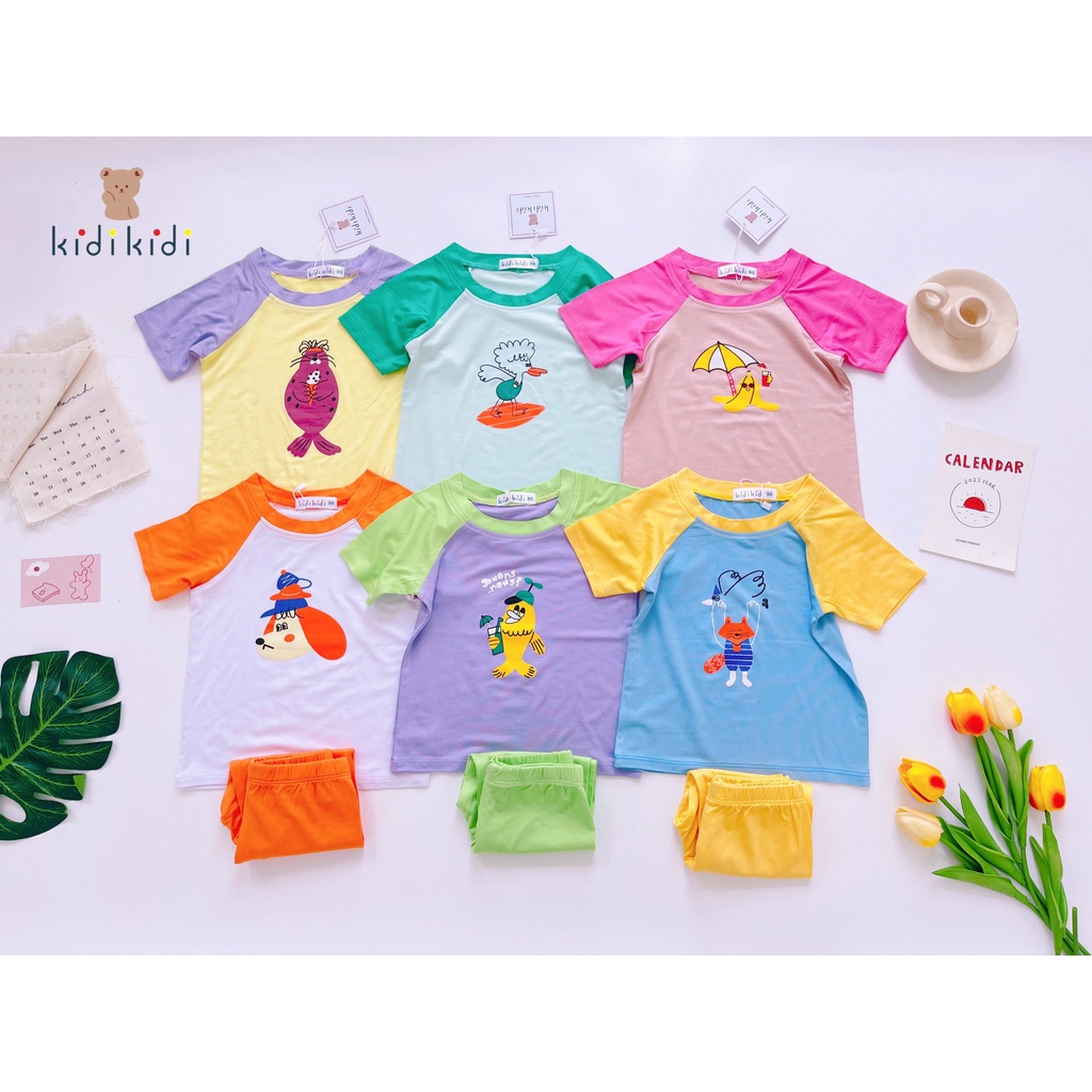 [Bé 7-30kg] Bộ tay ngắn quần dài thun lạnh ráp lăng in hình Minky Mom cho bé trai bé gái ( hàng chuẩn loại 1)