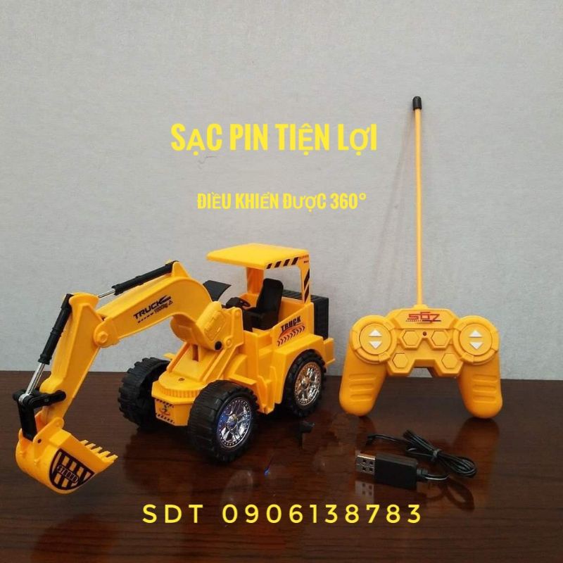 Đồ chơi xe cẩu máy múc điều khiển từ xa cho bé , có chế độ xúc đất , pin sạc được