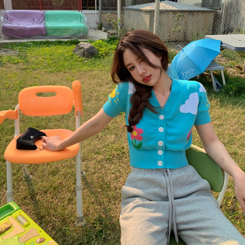 Áo croptop ZHELIHANGFEI tay ngắn cổ V thêu hoa thời trang mùa hè 2022 cho nữ