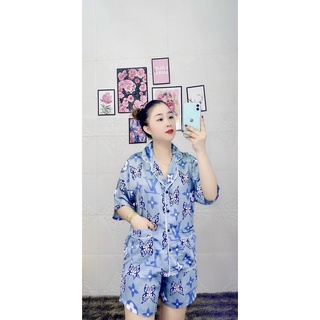 Bộ đồ ngủ cánh dơi lụa satin tay lỡ quần ngắn