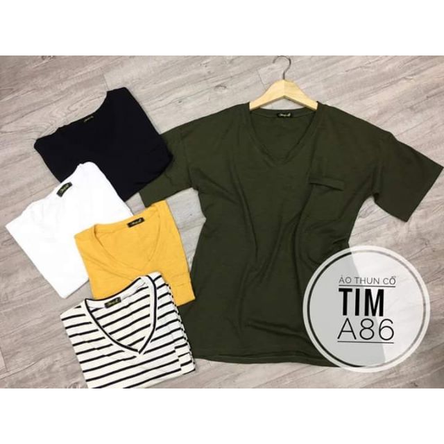 ÁO THUN BIGSIZE CỔ TIM XẺ TÀ A86
