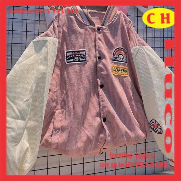 Áo Bomber/ Áo khoác nhung tăm Cầu Vồng DeepEnd cúc bấm nam nữ SS thời trang thu đông unisex freesize giá rẻ form thụng *