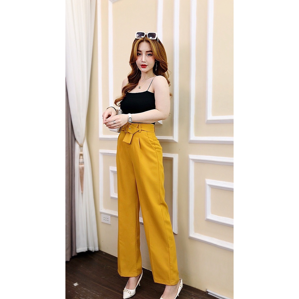 Quần tây nữ CRAZYTEEN ống suông kèm belt Q0048