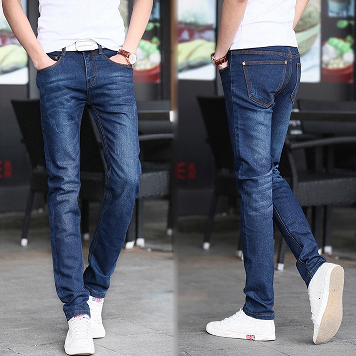 Quần Jeans Nam Xanh Phong Cách Thời Trang Hàn Quốc Vải Mịn Đẹp Không Xù Lông Ít Phai Màu