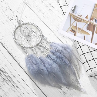 Lưới giấc mơ Dreamcatcher đính lông vũ màu hồng và trắng