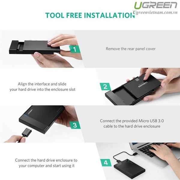 Vỏ hộp đựng ổ cứng SATA 2.0/3.0 2.5&quot; và SSD vỏ nhựa ABS cao cấp (dây dời) UGREEN US221 30848 - 30848