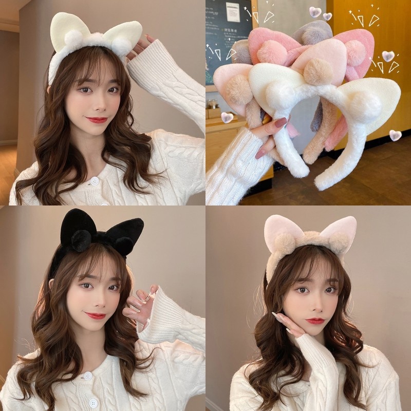 Băng Đô Rửa Mặt Hình Tai Mèo Bằng Lông Nhung Dễ Thương Xinh Xắn