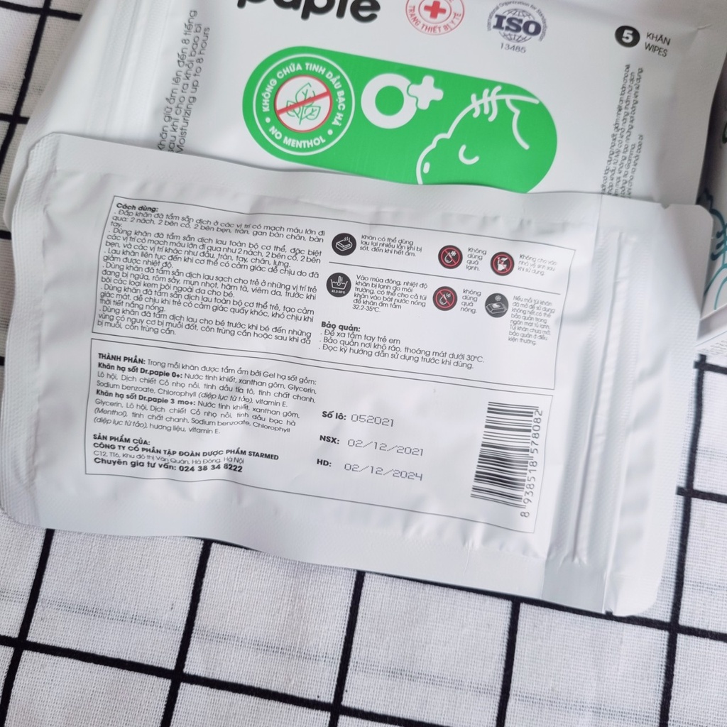 [Tách lẻ] Khăn Lau Hạ Sốt Dr.papie - Sachi từ 0m+