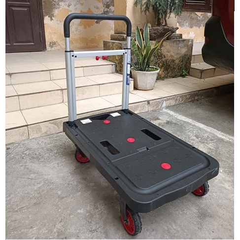 Xe đẩy hàng gấp gọn Nikawa FWS-100F, 4 bánh, tải trọng 100kg, sàn nhựa, gấp gọn cả bánh và tay cầm