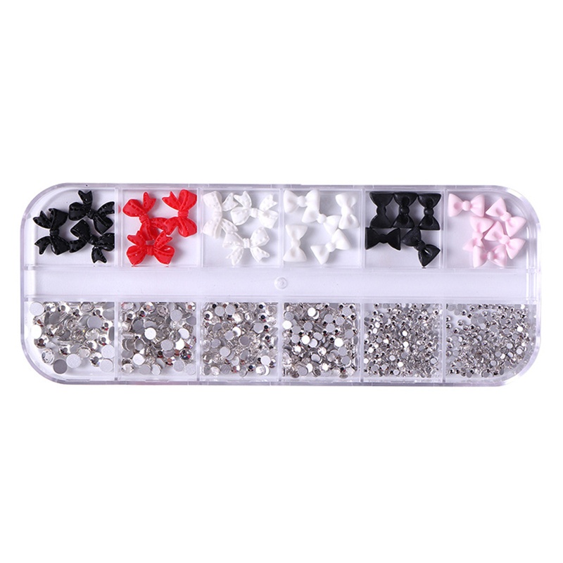 Hộp Hạt Đá Tròn / Ngọc Trai / Nơ 3d Trang Trí Móng Tay Nghệ Thuật