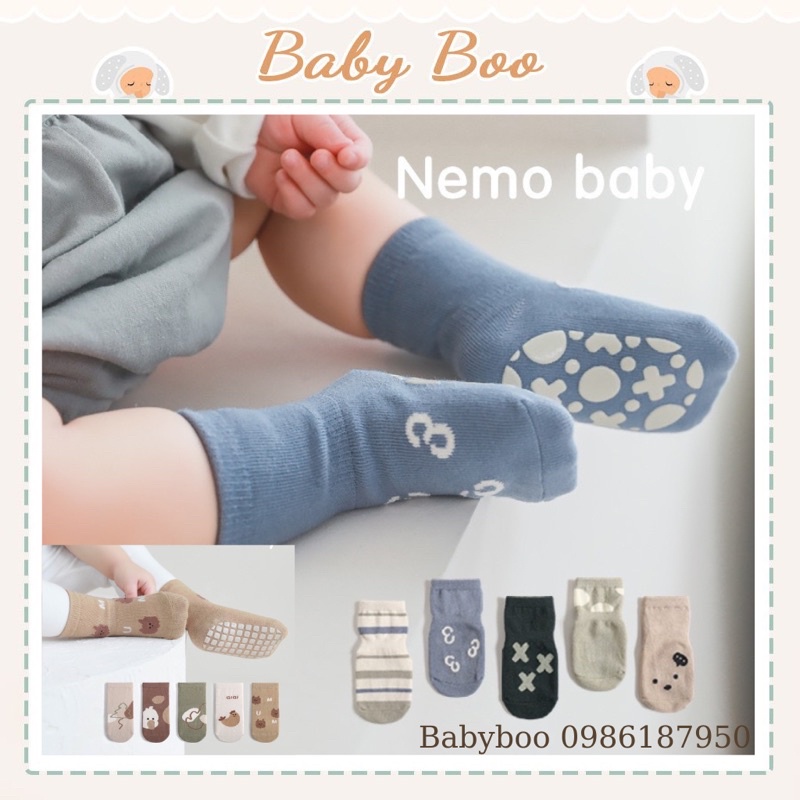 Tất cổ cao chống trượt bé trai bé gái 3-36m set 5 [ babyboo]