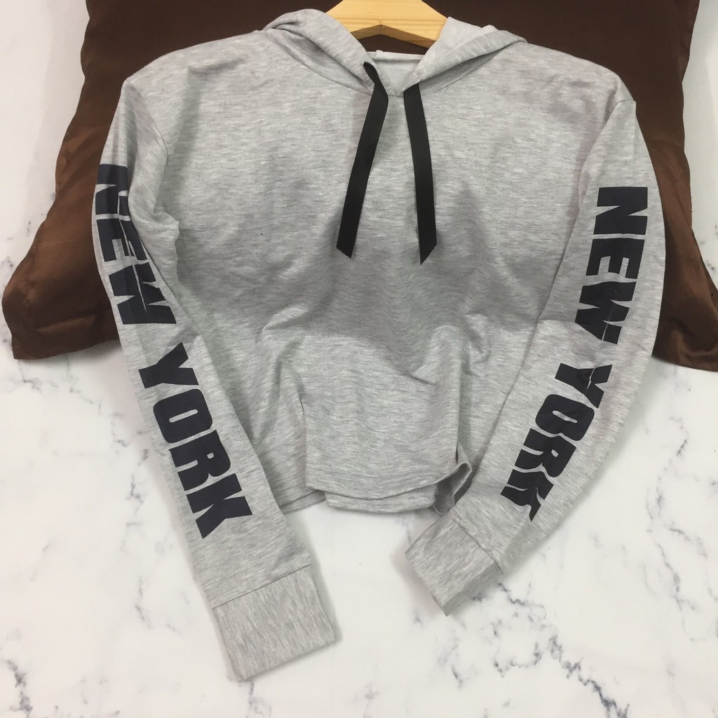 [Ảnh thật] Hoodie croptop (38-52kg). áo croptop hoodie. new yord