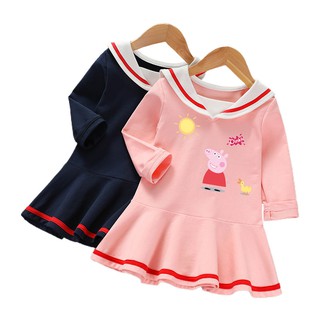 đầm công chúa Thủy Thủ Tay Dài In Hình Heo Peppa Cho Bé Gái