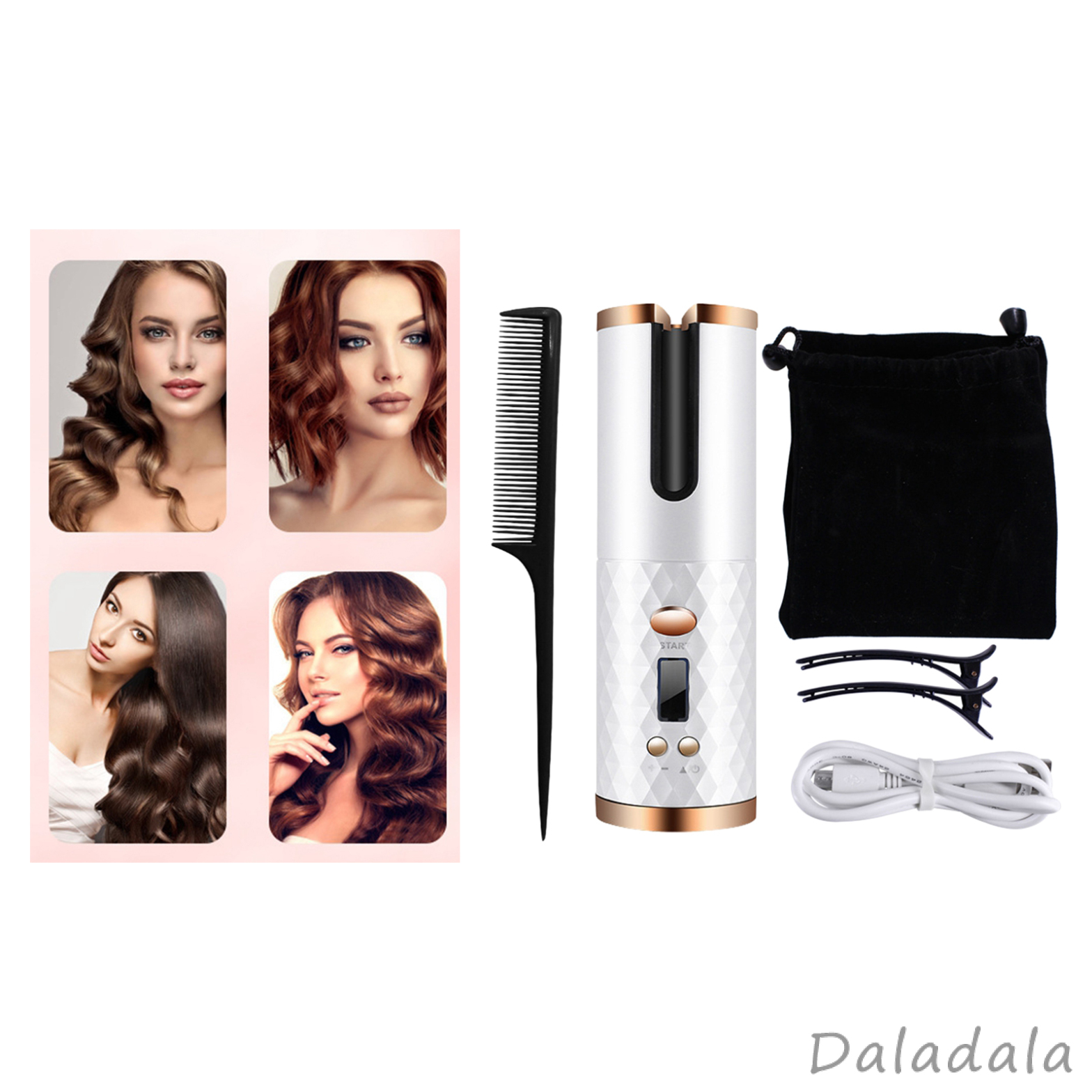 Cordless Hair Curler Auto Rotating Curling Iron Hair Styler USB Rechargeable