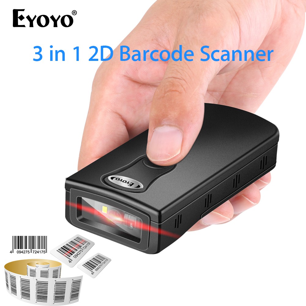 Eyoyo Bluetooth 1D QR 2D Barcode Scanner, USB Wired & 2.4G Wireless & Bluetooth Bar Code Reader, Portable CCD Screen Scanning PDF417 Data Matrix Image Scanner work with Windows, Mac, Android, iOS