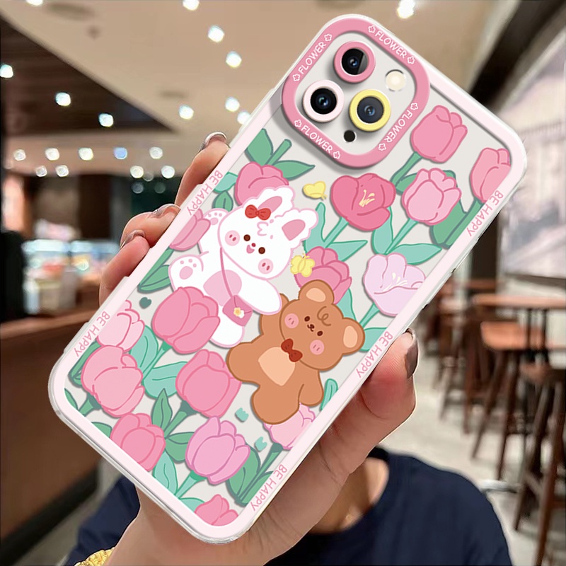 Ốp Điện Thoại TPU Dẻo Trong Suốt Họa Tiết Hoa &amp; Thỏ Dễ Thương Cho IPhone 14 12 13 6 6S 7 8 14 Plus X XS XR 11 Pro Max