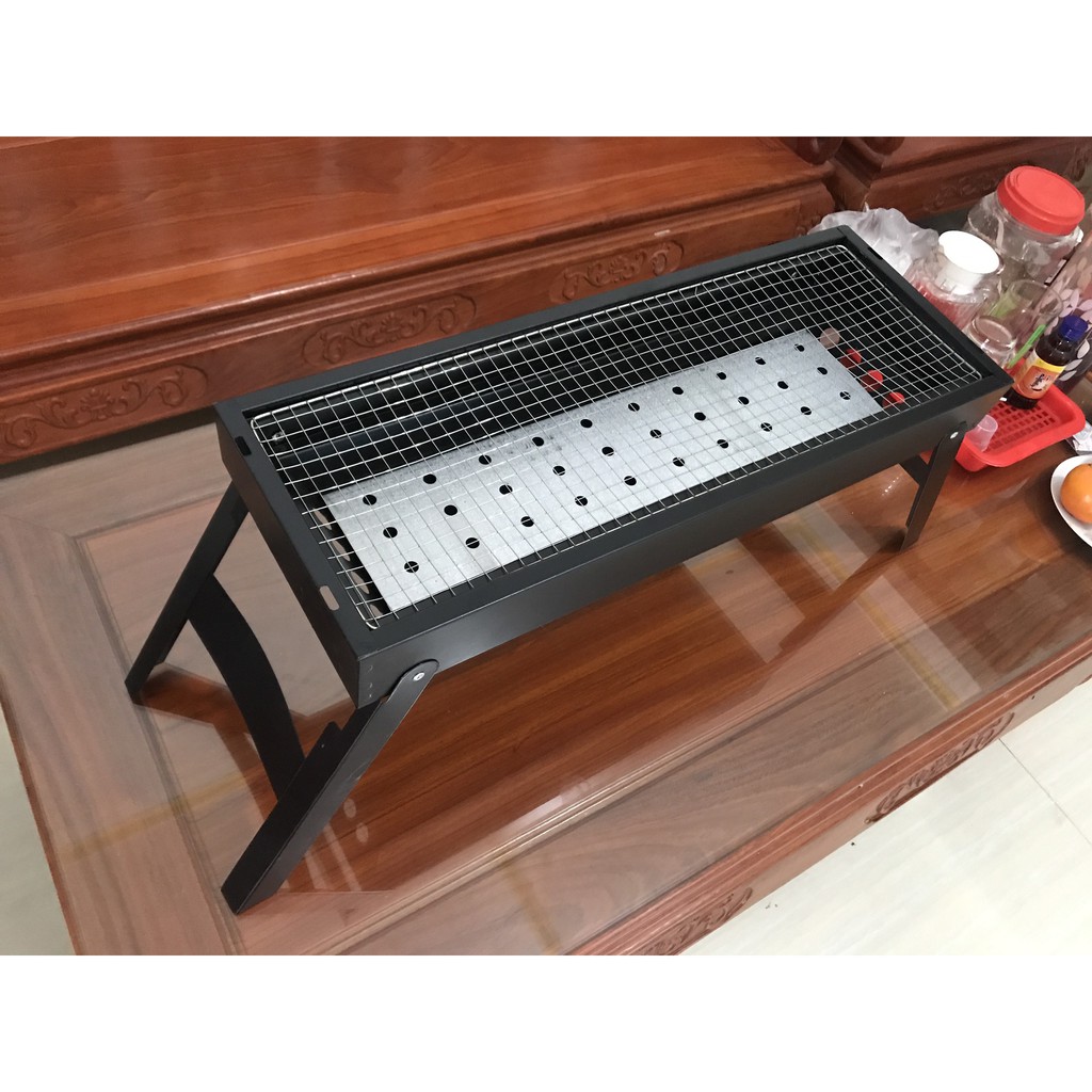 [ Size 60*22*32 cm ] Bếp nướng than dài - Bếp nướng than hoa, than củi vuông dài không khói có vỉ nướng nhỏ gọn