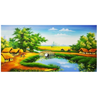Tranh đính đá phong cảnh Làng Quê. Kích thước: 109x61cm