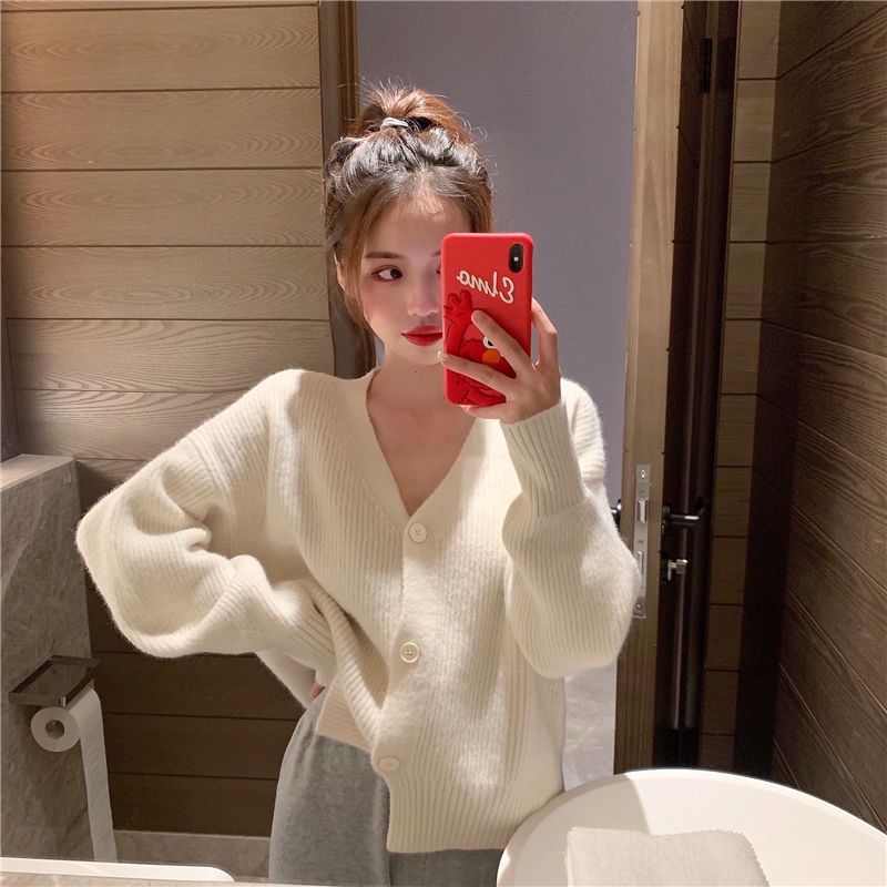 Áo khoác cardigan dệt kim tay dài dáng rộng phối nút phong cách Hàn Quốc thời trang thu đông mới cho nữ