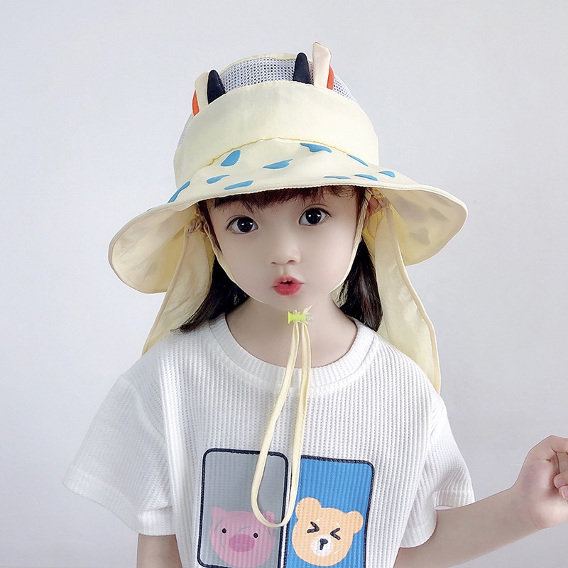 Nón Tai Bèo Che Nắng Hở Chóp Phối Khăn Choàng Dễ Thương Cho Bé Gái