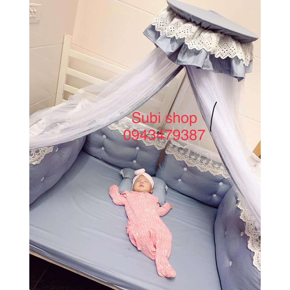 QUÂY XUNG QUANH VÀ GA CHUN CHO CŨI TRẺ EM MÀU XÁM SUBI SHOP _HÀNG ĐẸP GIÁ SIÊU TỐT